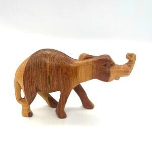 Vintage Hand-Carved Wooden Elephant Figurine